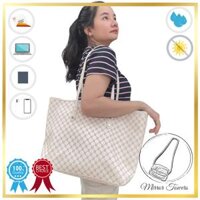 Túi tote họa tiết da vân đẳng cấp, quý phái, sang trọng, đựng được giấy tờ A4, đựng được laptop Nhiều mẫu - Trắng ngà, caro, viền trắng