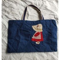 túi tote jean ghép vải hình cô gái vintage