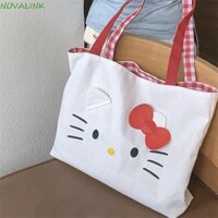 Túi Tote Kitty NOVALINK, Túi Đeo Vai KT Dung Tích Lớn Polyester, Kẻ Sọc Nơ Dễ Thương Hoạt Hình Túi Xách Mèo Trường Học
