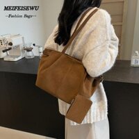 Túi Tote MELIFEISEWU, Túi Đeo Vai Màu Trơn Nhẹ, Túi Da Lộn Dung Tích Lớn Nữ