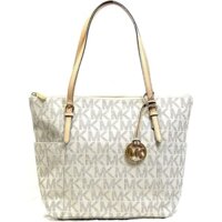 Túi tote Michael Kors Jet Set Top Zip in logo Vanilla