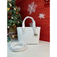 Túi Tote Mini Chính Hãng Michael Kors MK Jet Set Travel Extra-Small Logo Top-Zip Tote Bag Màu Trắng Logo