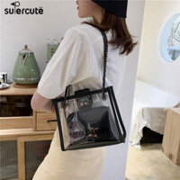 Túi Tote nữ siêu dễ thương Túi đeo chéo trong suốt thời trang Hàn Quốc mới