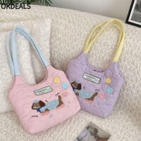 Túi Tote OKDEALS, Túi Đeo Vai Thêu Màu Kem, Túi Xách Cotton Puppy Dung Tích Lớn