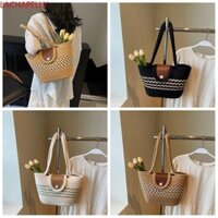 Túi Tote ống hút dệt LACHAPELLY, Túi đeo nách bện rỗng, kỳ nghỉ sức chứa lớn Túi xách đi biển Túi xô Túi đeo vai dệt kim cho bé gái