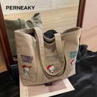 Túi Tote PENEAKY, Túi Đeo Vai Dung Tích Lớn In Snoopy, Túi Xách Vải Hoạt Hình Thời Trang Dễ Thương Cho Nữ