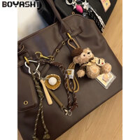 Túi Tote PU sang trọng BOYSHI Urban Chic có móc khóa và bùa dễ thương