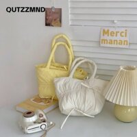 Túi Tote QUTZZMND, Túi Nữ Hình Vuông Dây Rút, Thắt Nơ Phối Màu Trơn Nơ Túi Nách