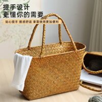 Túi tote rơm thủ công bên bờ biển, giỏ đựng đồ ăn nhẹ, mua sắm ở siêu thị, giỏ đựng tài liệu và sác
