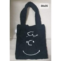 túi tote snoopy peanuts lông cừu đen korea