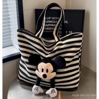 Túi Tote sọc dung tích lớn Túi 2024 nữ túi Tote Mickey hoạt hình dễ thương thời trang mẫu mới Túi Vải Bố đựng sách/Túi tote sọc lớn cho phụ nữ, phiên bản mới năm 2024, thời trang đáng yêu với hình hoạt hình Mickey, túi xách đeo vai để đựng sách từ vải can