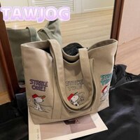 Túi Tote TAWJOG, Túi Đeo Vai Dễ Thương In Hình Snoopy, Túi Xách Vải Dung Tích Lớn Thời Trang Cho Nữ