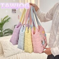 Túi Tote TAWJOG, Túi đeo vai chó con màu kem, Túi xách thêu bông dung tích lớn