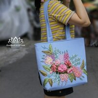 Túi tote thêu ruy băng hoa nổi, Túi 3 lớp dày dặn chắc chắn, Quà tặng độc đáo