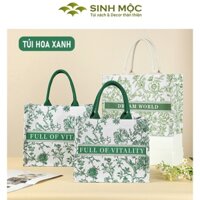 Túi tote, túi canvas, túi du lịch, túi đi biển, Sinh Mộc - M3053 (Hoa hồng xanh)