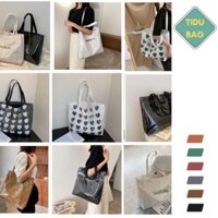 Túi tote túi vải canvas đeo vai bóng kính chống nước phong cách Hàn quốc 2 màu đen trắng TIDU