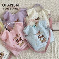 Túi Tote UFASM, Túi đeo vai thêu màu kem, Túi xách Cotton phong cách Hàn Quốc dành cho chó con