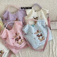 Túi Tote UUMIR, Túi Đeo Vai Cún Con Màu Kem, Túi Xách Thêu Dung Tích Lớn Phong Cách Hàn Quốc