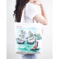 Túi tote vải canvas đeo vai vẽ địa danh nổi tiếng ở Việt Nam - quà tặng