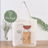 Túi Tote Vải Canvas Được Vẽ Tay Có Khóa Miệng