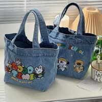 Túi tote Vải denim Cỡ Lớn Thêu Họa Tiết Hoạt Hình Nhật Bản Dễ Thương Cho Học Sinh