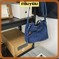 Túi Tote Vải denim Màu Xanh Dương Có Khóa Kéo Cho Nam Và Nữ