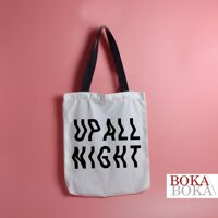 Túi Tote Vải Đeo Vai Dây Đen In Chữ Đen Đơn Giản  - Up All Night