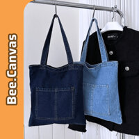 Túi tote, vải jean, bò, demi, 2 quai đeo vai, Túi vải đeo đi học phong cách Hàn Quốc cực xinh cao cấp dễ phối đồ