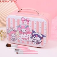 Túi trang điểm cầm tay RADIANTSYNC Kitty, Túi đựng mỹ phẩm Kuromi gương chống nước, Hộp rắn dung tích lớn Anime Hộp đựng mỹ phẩm PU hoạt hình di động ngoài trời