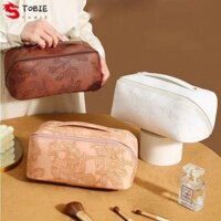 Túi trang điểm du lịch TOBIE, Túi đựng mỹ phẩm gối cổ điển dung tích lớn, Hộp đựng đồ dập nổi mở lớn có tay cầm Dụng cụ sắp xếp vệ sinh cho nữ