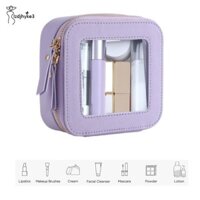 Túi trang điểm nhỏ Mini có dây kéo vàng cho xe hơi Túi đựng mỹ phẩm trong suốt màu tím