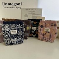 Túi trang điểm Son môi UNMEGONI, Túi đựng mỹ phẩm thêu thủ công, Túi xách nữ trang sức vải lanh