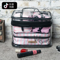 Túi trang điểm Victoria's Secret NET màu đỏ, túi gió nhẹ, dung tích lớn, túi trong suốt chống nước, túi giặt di động, túi du lịch cho phụ nữ