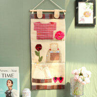 Túi treo tường bằng cotton và lanh, túi treo cửa sau, túi đựng đồ linh tinh, túi tổ chức lưu trữ tủ quần áo, túi treo vải ký túc xá có móc dính