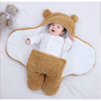 Túi ủ lông cừu cho bé sơ sinh hình gấu 3 lớp , túi ngủ mùa đông cho bé siêu dày mềm mại 3 lớp [Loại 1 dày trần bông]