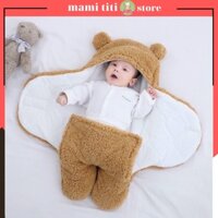 Túi ủ lông cừu cho bé sơ sinh hình gấu 3 lớp , túi ngủ mùa đông cho bé siêu dày mềm mại 3 lớp [Loại 1 dày trần bông]