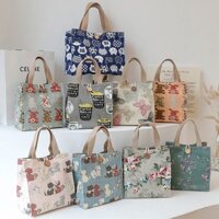 Túi Vải Canvas Đựng Hộp Cơm Trưa Cỡ Lớn Họa Tiết Mèo Đáng Yêu