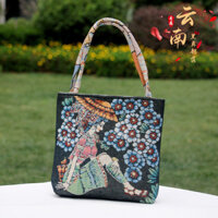 Túi vải canvas hai mặt thêu jacquard chỉ vàng, túi điện thoại mini dễ thương, túi xách đa năng thời trang nhỏ [yfs]