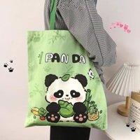Túi Vải Gấu Trúc Dễ Thương Dung Tích Lớn Sinh Viên Túi Sách Nghệ Thuật Túi Tote Lớp Đi Lại Túi Mua Sắm LF1.5