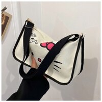 Túi Vải Hello Kitty hoạt hình có khóa kéo hình bánh bao mới 2025