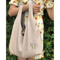 Túi vải linen thêu hoa tote