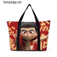 Túi vải LUNAZAP Nezha, Thần thoại truyền thống Trung Quốc Dung tích lớn Anime Ne Zha 2 túi, Túi xách di động ngộ nghĩnh Phim nhân vật Túi Tote hoạt hình Quà tặng