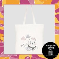 Túi vải tote canvas in hình cá heo con [Vu Quân Store]