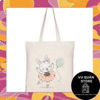 Túi vải tote canvas in hình thỏ con nhảy múa [Vu Quân Store]