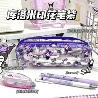 Túi văn phòng phẩm Kuromi Sanrio trong suốt dễ thương, dung tích lớn cho học sinh trung học và cao cấp, hộp bút cho bé gái, phong cách Ins, phong cách Nhật Bản