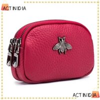 Túi Ví Nữ ACTINIDIA, Son Môi Da Màu Trơn Bee Card Hoder, Da Bò Nhỏ Dây Kéo Đôi Tai Nghe Mini Ví Đựng Tiền Xu