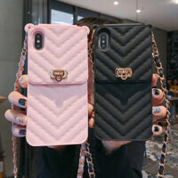 Túi Ví Sang Trọng Ốp Lưng Điện Thoại iPhone 14 13 12 MINI 11 Pro XR XS Max 6 7 8 Plus Thẻ Silicon Bỏ Túi Dây Đeo Có Dây Buộc