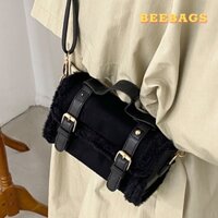 Túi Viền Lông Phối Khóa Cá Tính Màu Hồng, Đen, Trắng, Nâu | LC15 | Túi Xách Viền Lông Dễ Phối Đồ Vừa Điện Thoại Đi Chơi