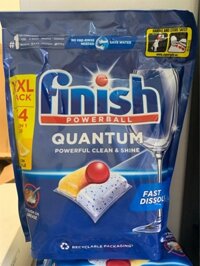 Túi viên rửa bát Finish Powerball Quantum 64V, hương chanh – túi