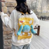 Túi vuông KORYES Màu vàng Lay, Ba lô Kawaii Cyan Hatsune Miku, Phim hoạt hình sáng tạo PP Cotton Anime Ngoại vi Túi búp bê sang trọng Cô gái